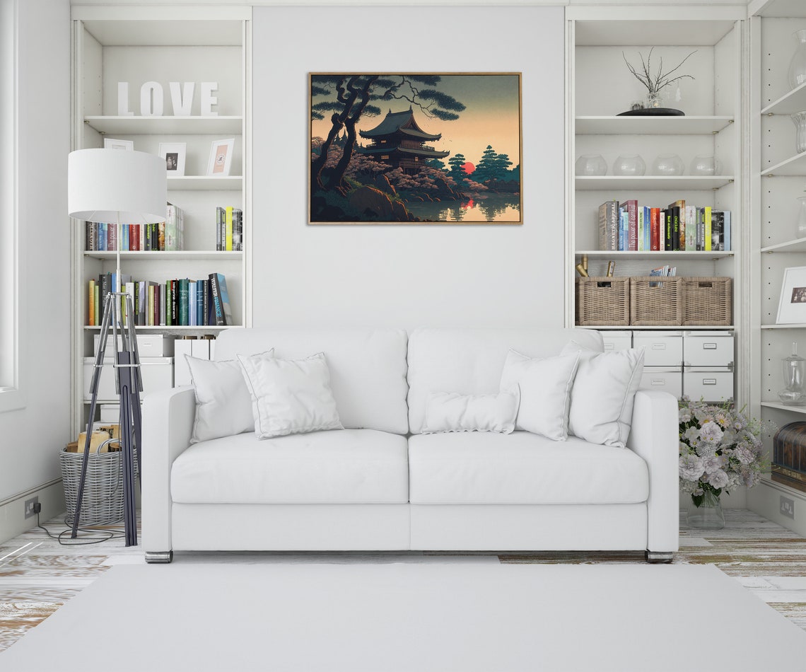 Japanese Pagoda Temple At Sunset Cherry Blossoms Lake Poster - Image 4