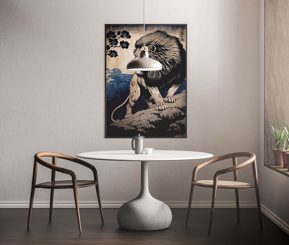 Lion Japanese Ukiyo-E Art Poster, Wall Decoration - Image 3