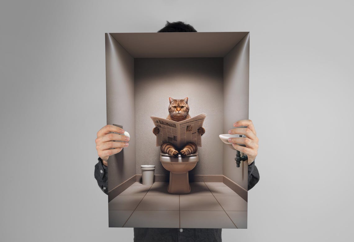 British Shorthair Tabby Cat Reading Newspaper Funny Art Poster - Image 3