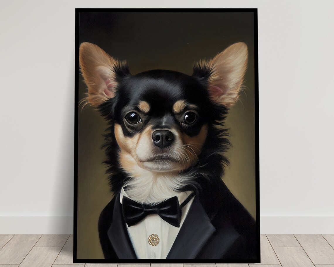 Portrait Of A Chihuahua In A Tuxedo, Poster Print