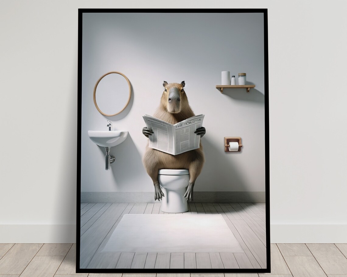 Capybara Reading the Newspaper, Funny Bathroom Poster