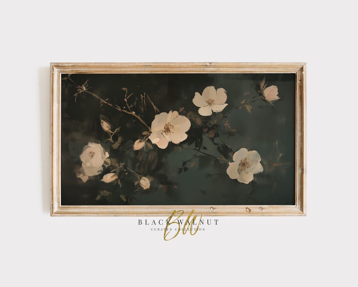 Frame Tv Autumn Flowers Green Botanical Painting Dark Antique Floral Tv Screensaver Moody Wildflowers Earthy Organic Fall Flowers