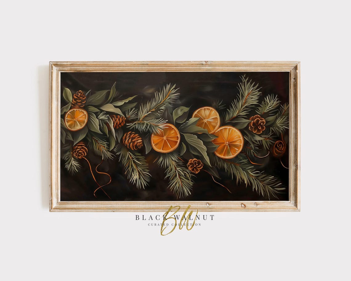 Christmas Garland With Pine Orange Slices Pinecones Botanical Wall Art