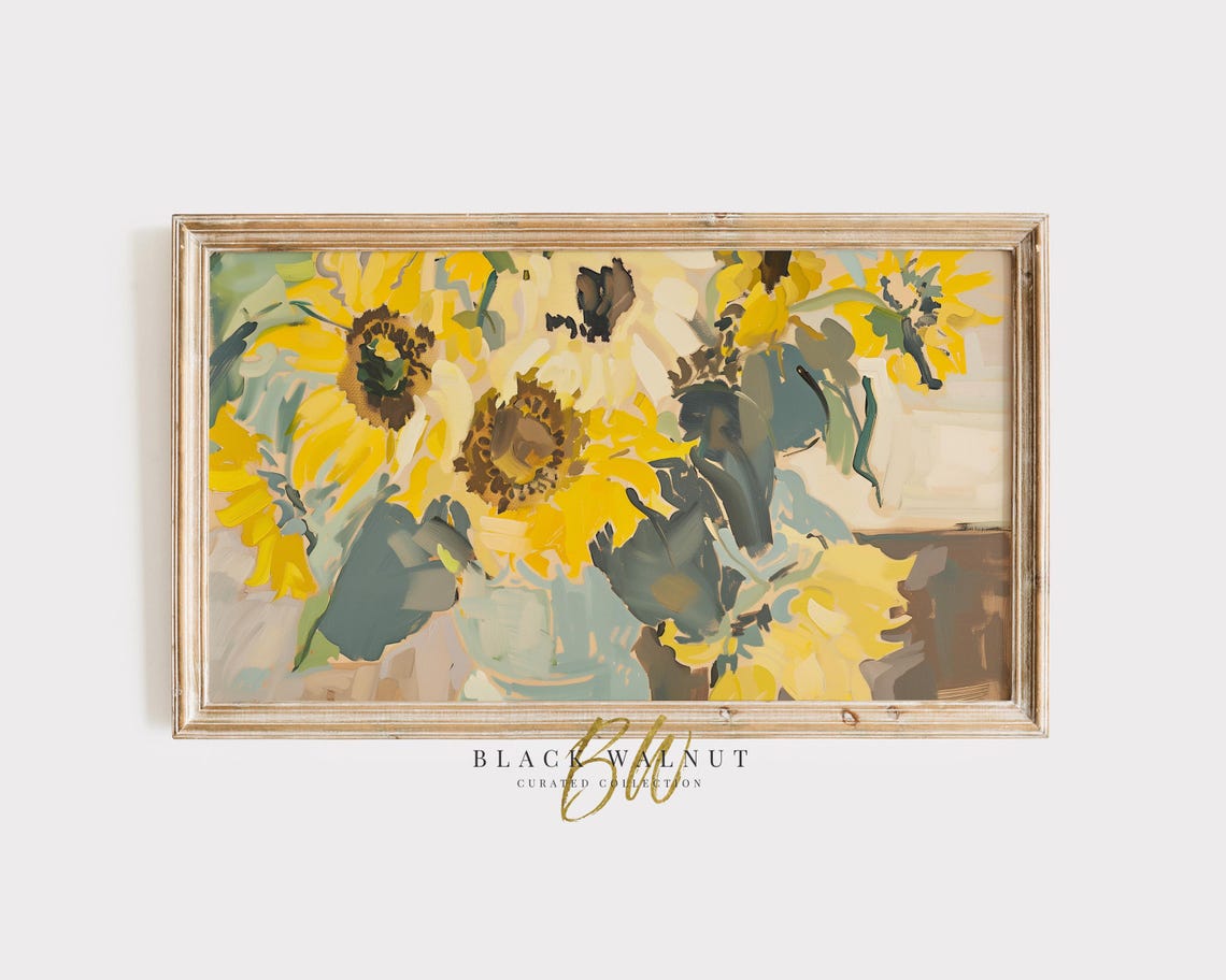 Frame Tv Sunflowers Art Country Flowers Painting Rustic Yellow Teal Still Life Abstract Flowers Tv Screensaver Modern Farmhouse Tv Art