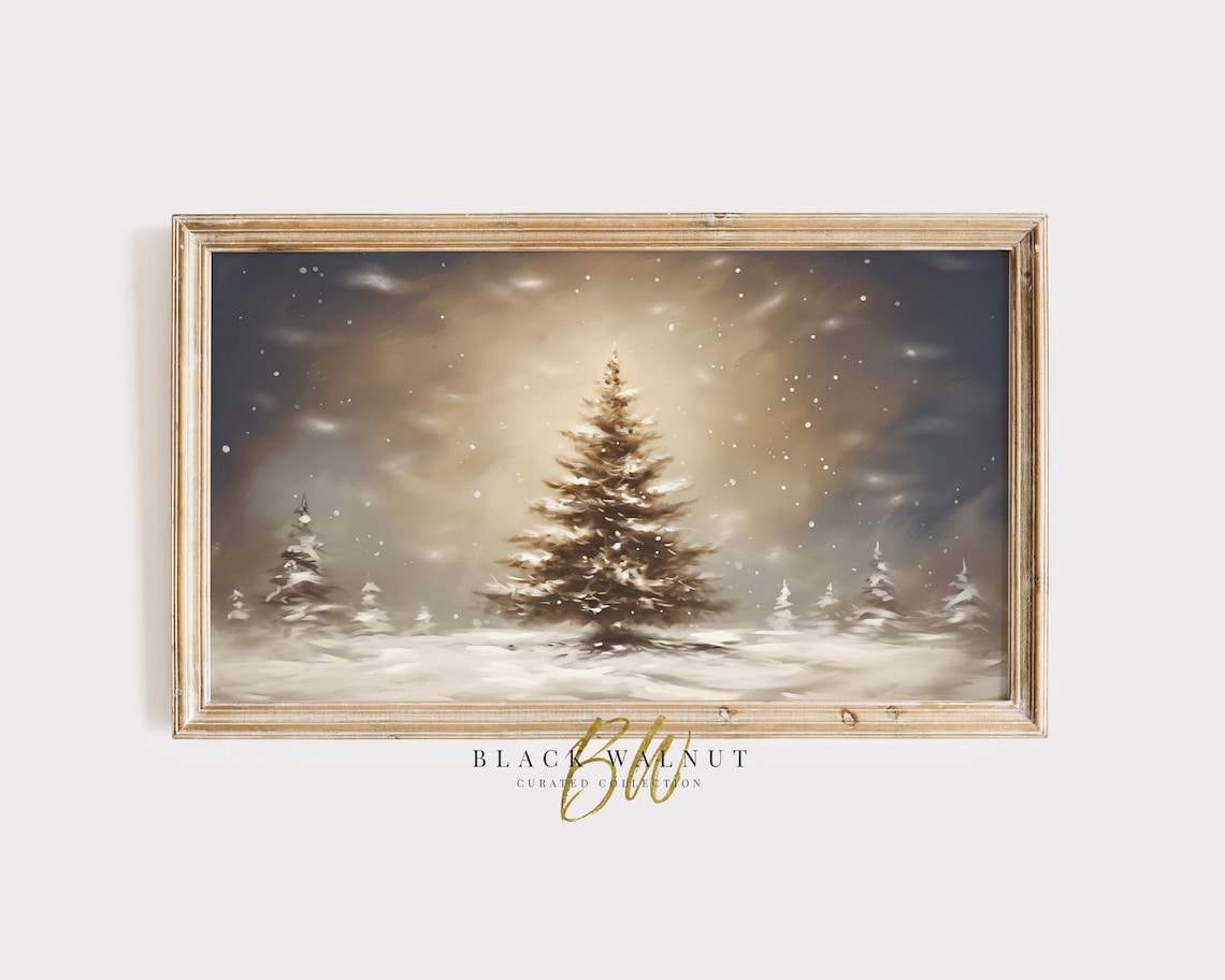 Christmas Tree Winter Landscape, Modern Farmhouse Art Print