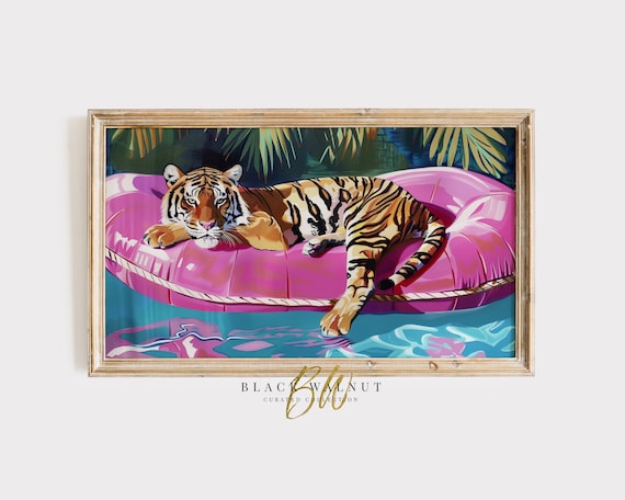 Summer Pool Tiger Dopamine Aesthetic Art Print