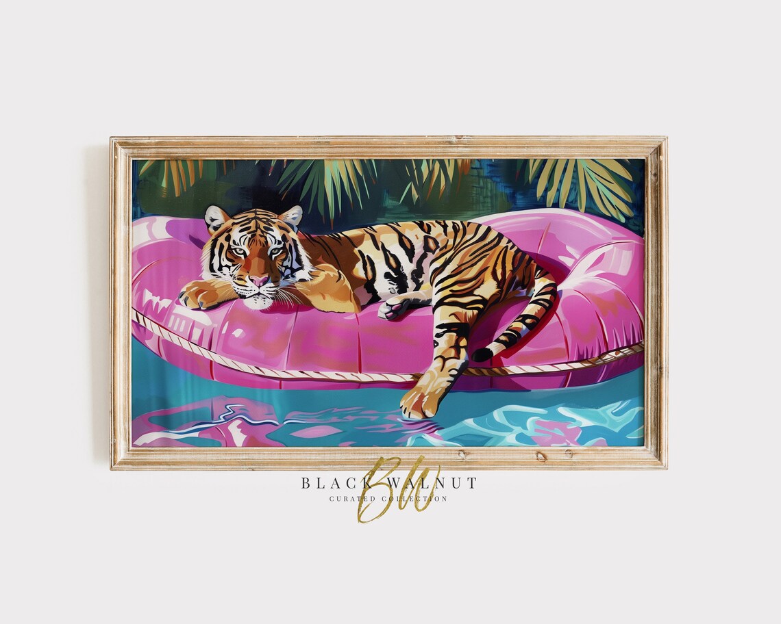Summer Pool Tiger Dopamine Aesthetic Art Print