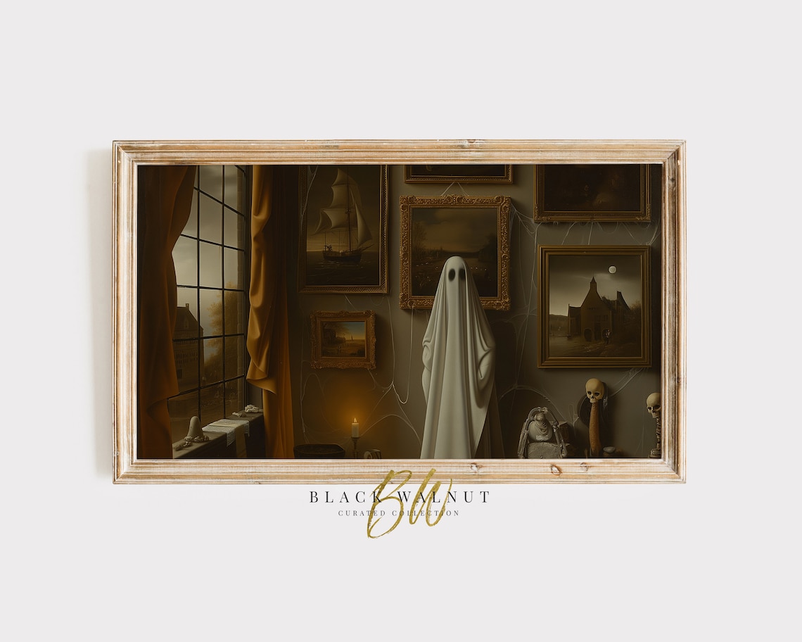 Vintage Ghost In Spooky Art Gallery Moody Cottagecore Halloween Art Poster