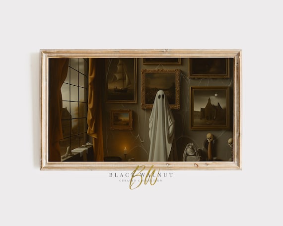 Vintage Ghost In Spooky Art Gallery Moody Cottagecore Halloween Art Poster
