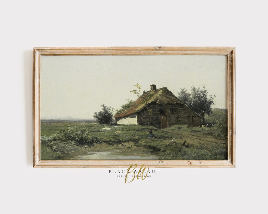 Frame Tv Art Old Barn Painting Vintage Oil Painting French Farmhouse Moody Art Print Farm Scene Painting