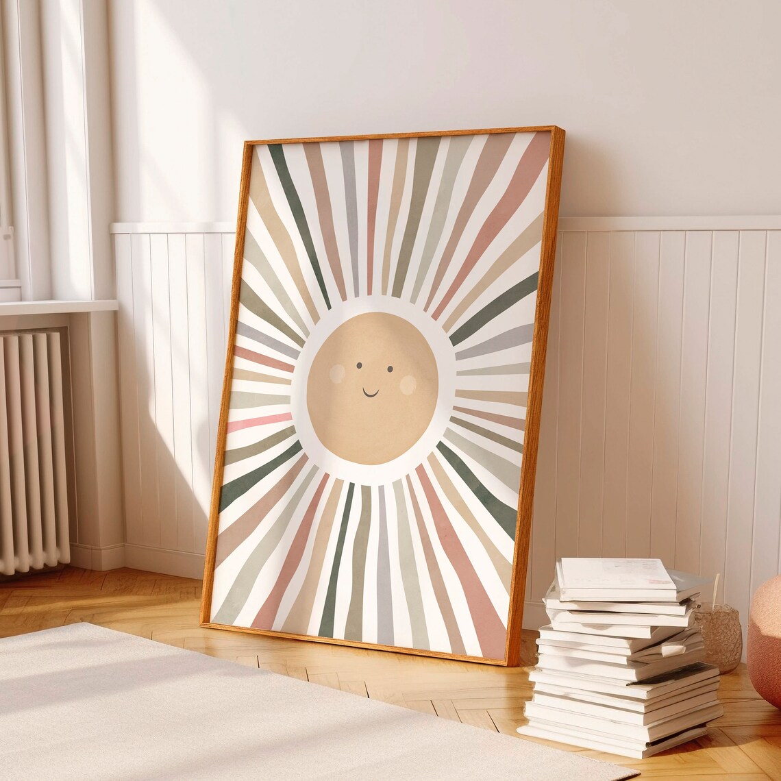 Boho Sun Nursery Art Print, Neutral Pastel Decor
