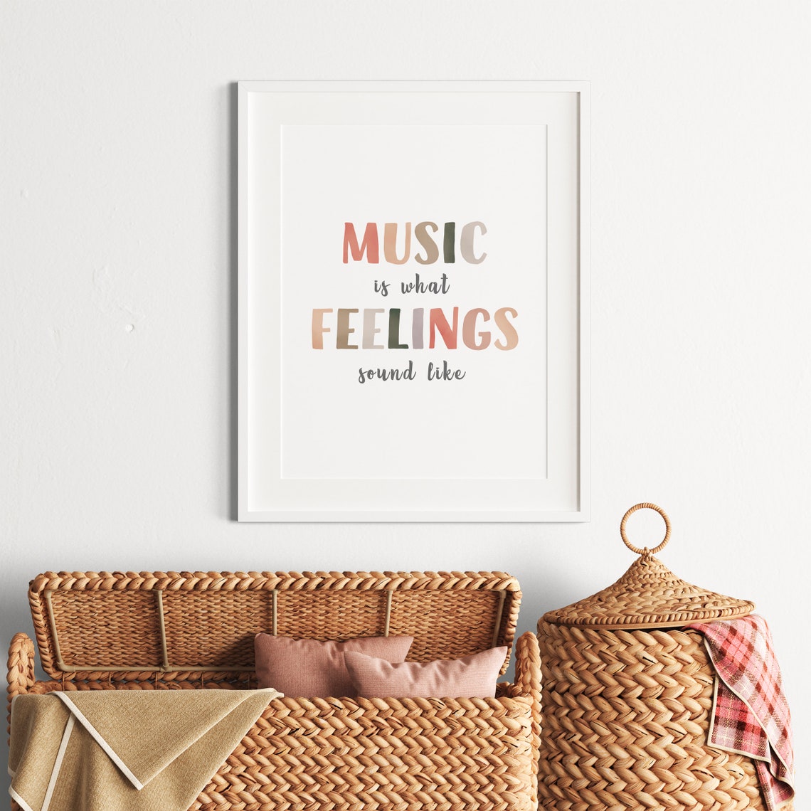 Music Is What Feelings Sound Like Neutral Typography Art Poster - Image 3