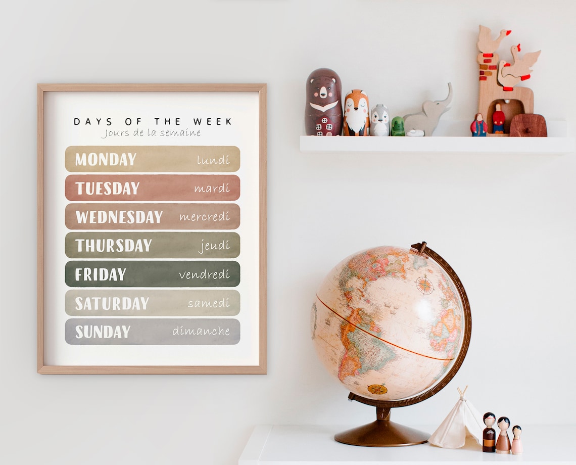 Days of the Week Bilingual English French Learning Chart Poster - Image 3