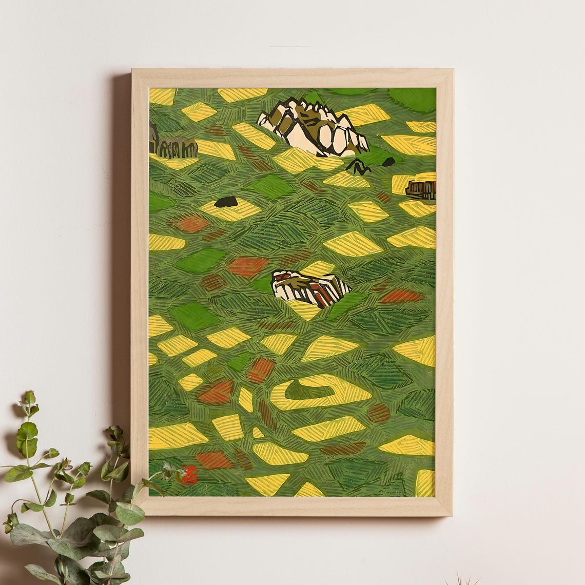 Okiie 1960 Abstract Aerial Patchwork Fields Japanese Modern Poster