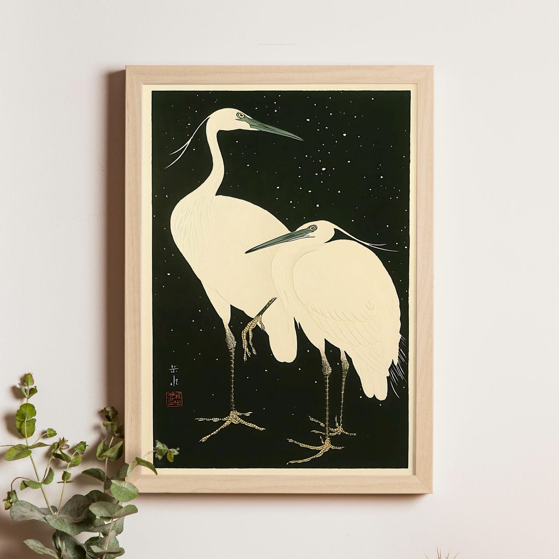 Ide Gakusui Two White Egrets On A Starry Night Japanese Poster