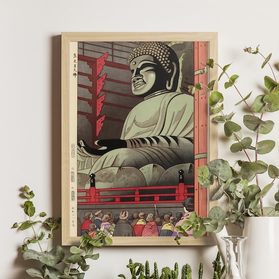 Great Buddha of Todaiji Asano Takeji Nara Temple Woodblock Poster