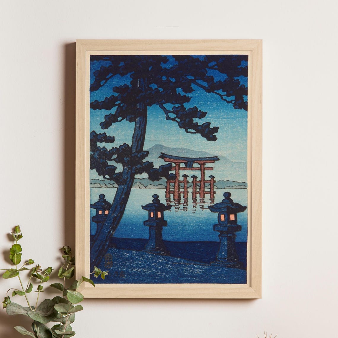 Kawase Hasui Evening at Miyajima Floating Torii Gate Woodblock Poster