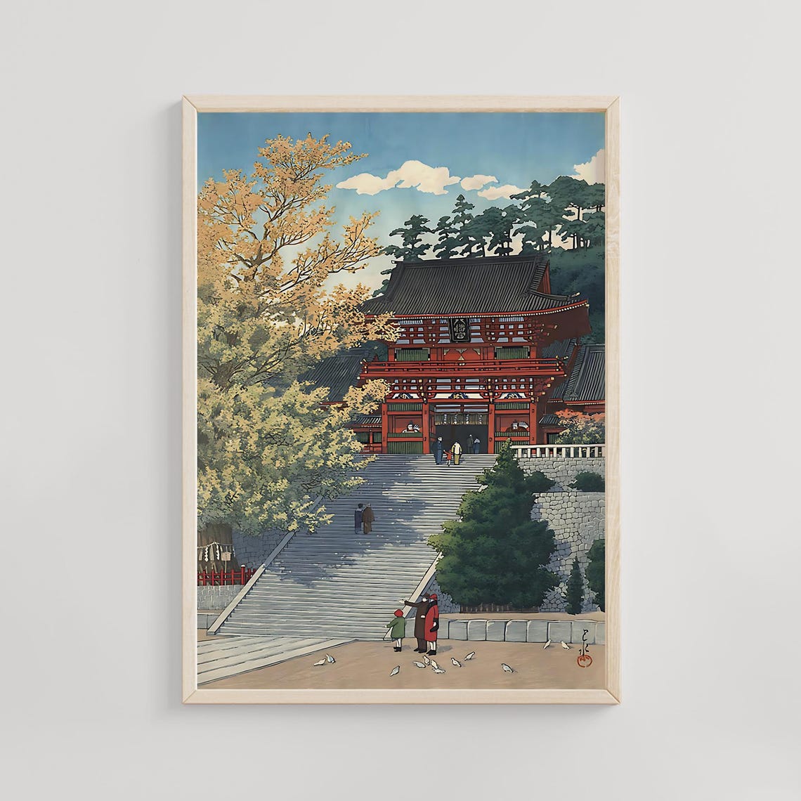 Tsuruoka Hachimangu Kawase Hasui 1930s Scenic Japanese Shrine Art Historic Temple Fine Print Traditional Woodblock Collectible Poster