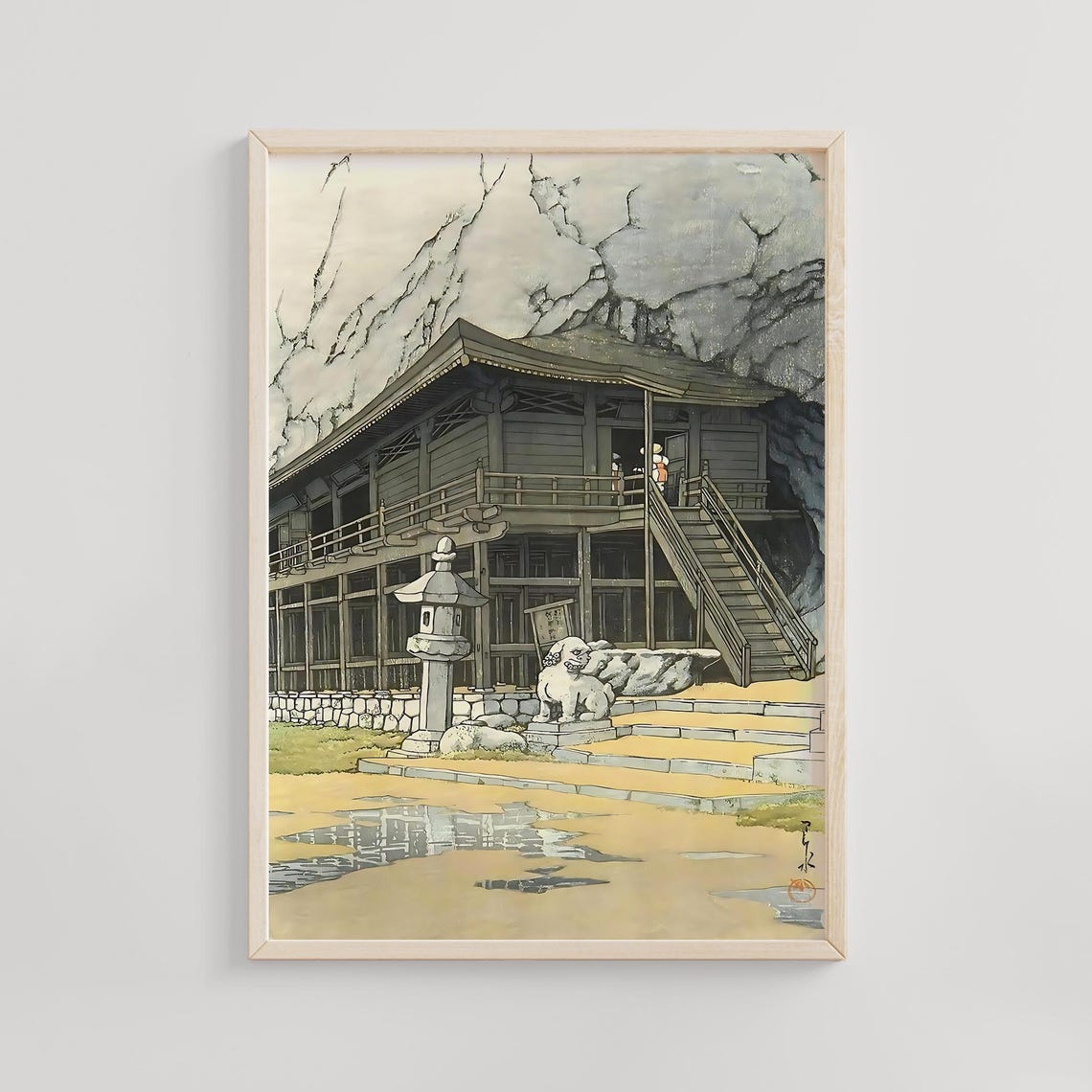 Cave Of Takkoku Hiraizumi Kawase Hasui 1930s Japanese Woodblock Print Traditional Temple Art Mystical Landscape Collectible