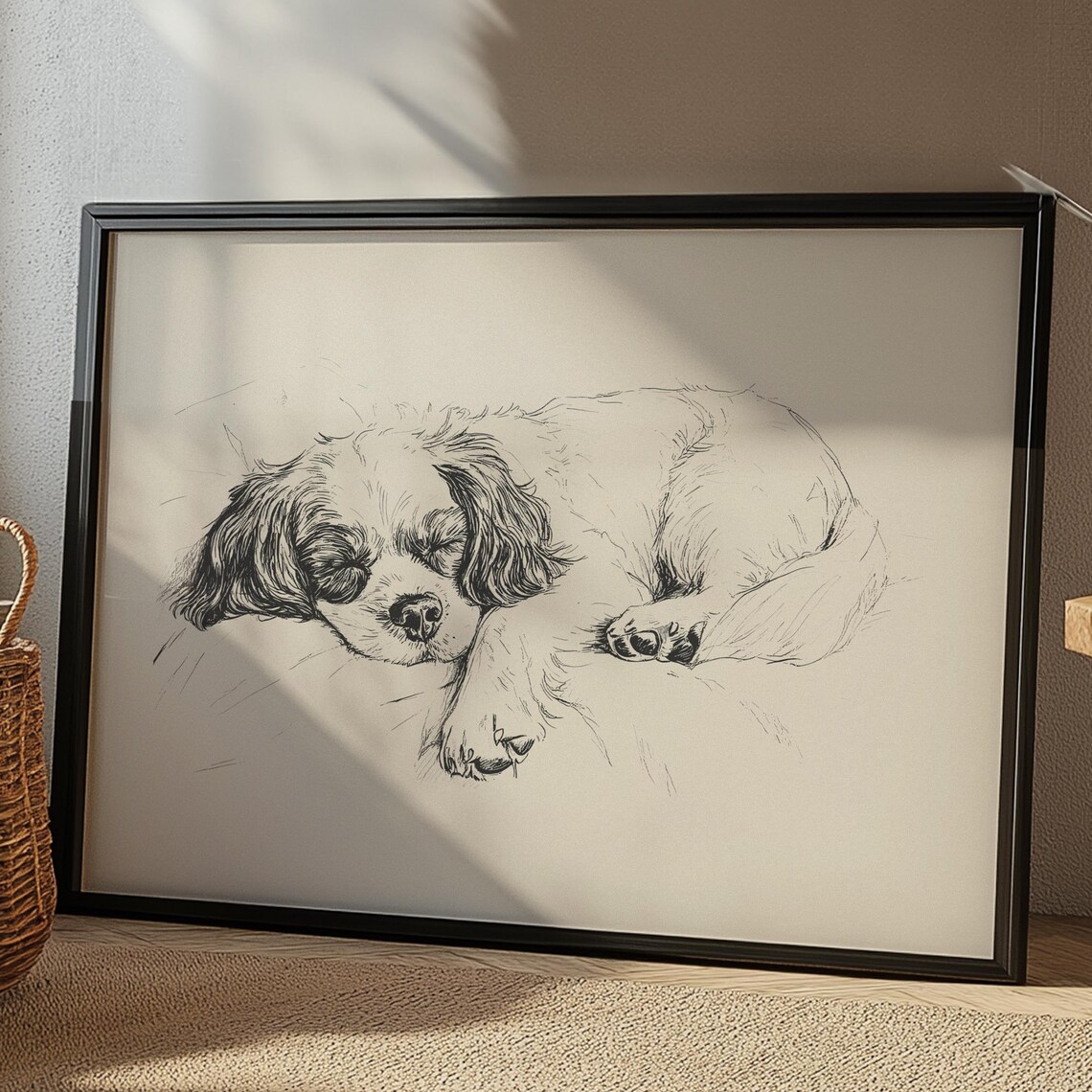 Nursery Cavalier King Vintage Poster Girls Room Decor Sleeping Dog Wall Art Boys Room Drawing Baby Nursery Print Dog Sketch Painting