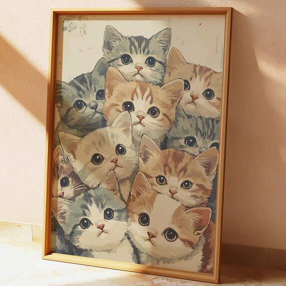 Adorable Kitten Faces Collage Cute Cat Lover Nursery Art Poster
