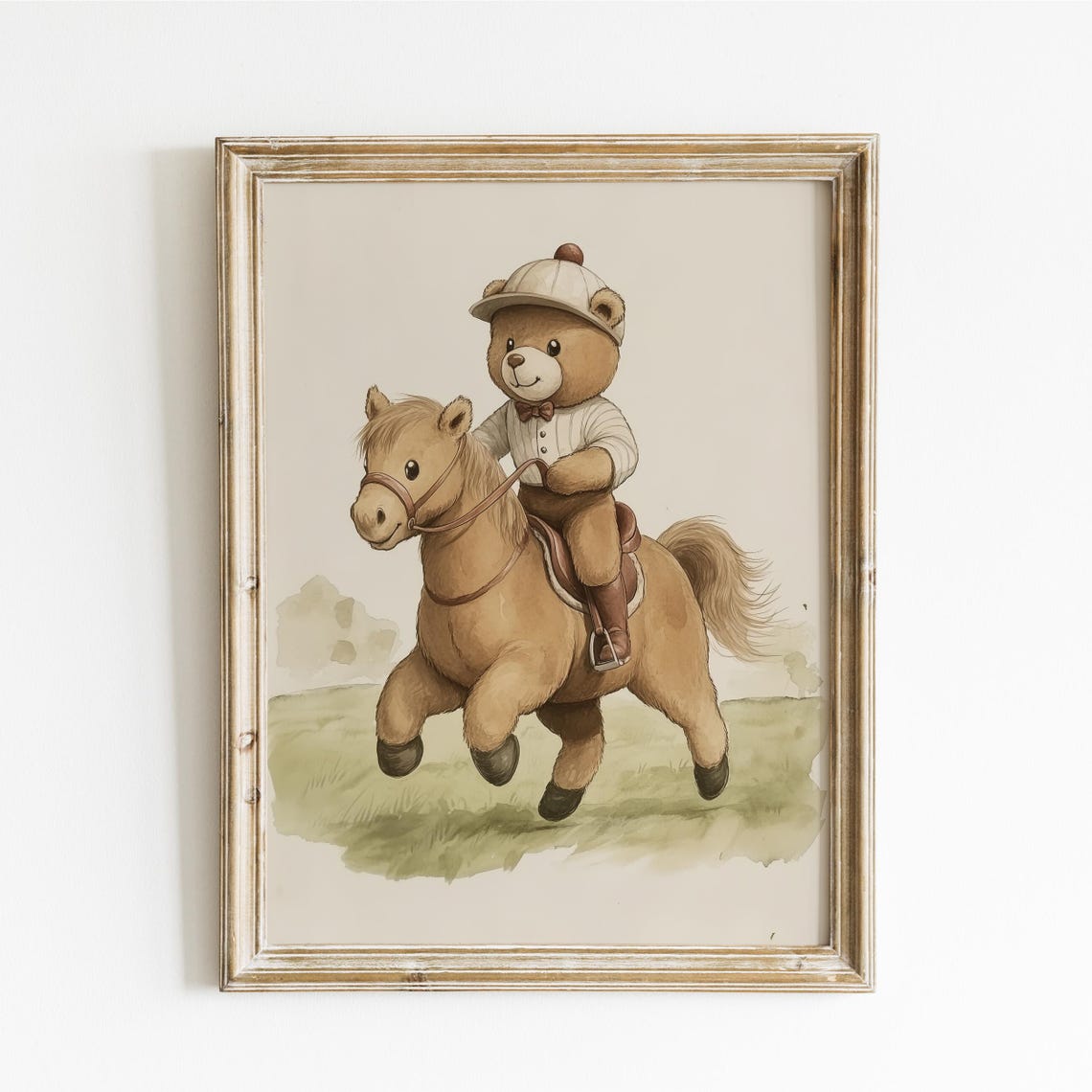 Teddy Bear Riding a Pony Wearing a Jockey Cap and Bow Tie Poster