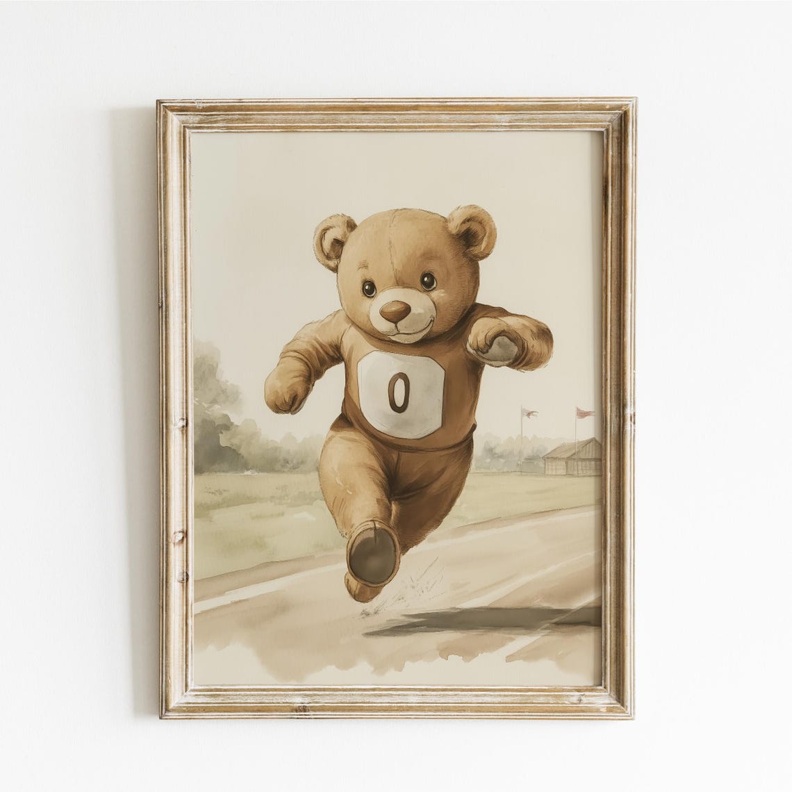 Teddy Bear Running Track Race Wearing Number Zero Bib Poster