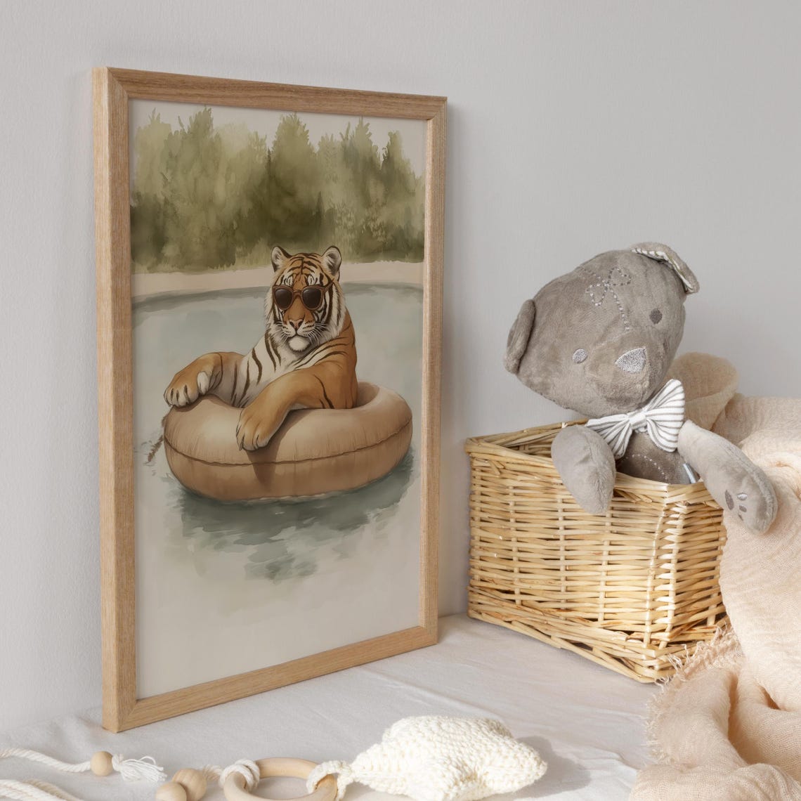 Tiger Wearing Sunglasses Floating on Pool Ring Summer Relax Poster - Image 3