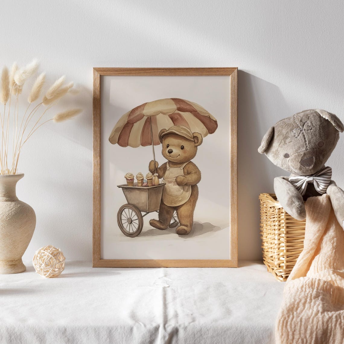 Teddy Bear Ice Cream Cart Under Striped Umbrella Funny Poster - Image 2