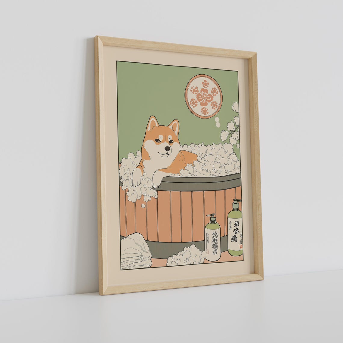 Relaxed Shiba Inu Soaking in Bubble Bath With Paw Window Poster - Image 2