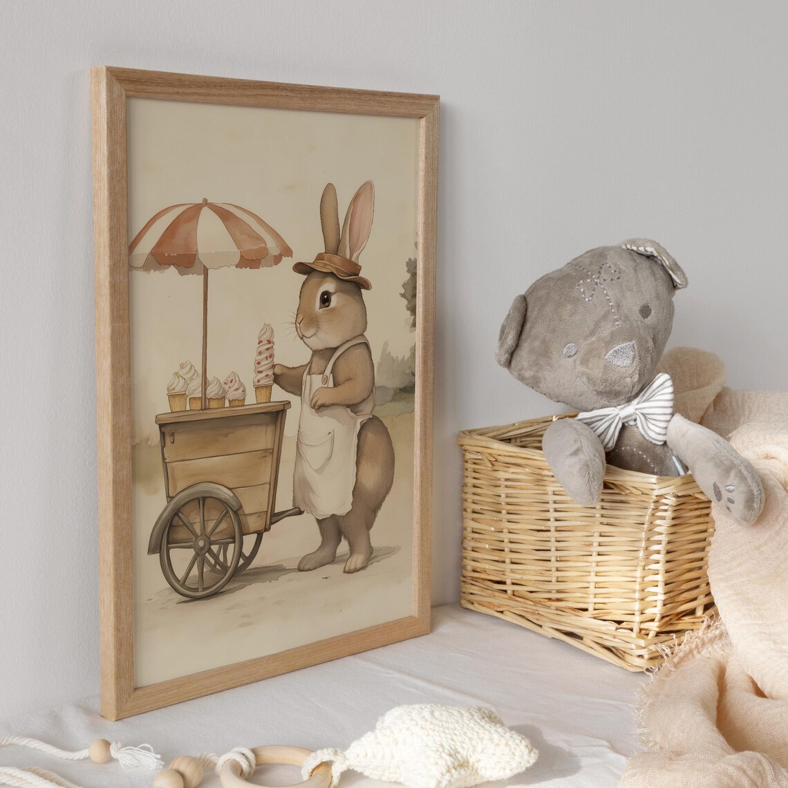 Bunny Ice Cream Vendor with a Wooden Cart and Apron Funny Poster - Image 3