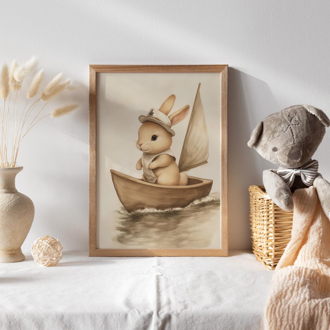 Sailor Bunny Captain Steering a Wooden Sailboat Funny Animal Poster - Image 2