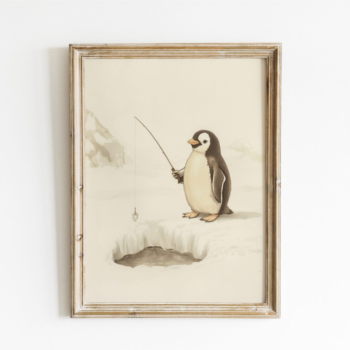 Penguin Fishing Print Nursery Decor Animal Nursery Art Gender Neutral Nursery Playroom Decor Kids Room Art Baby Room Decor