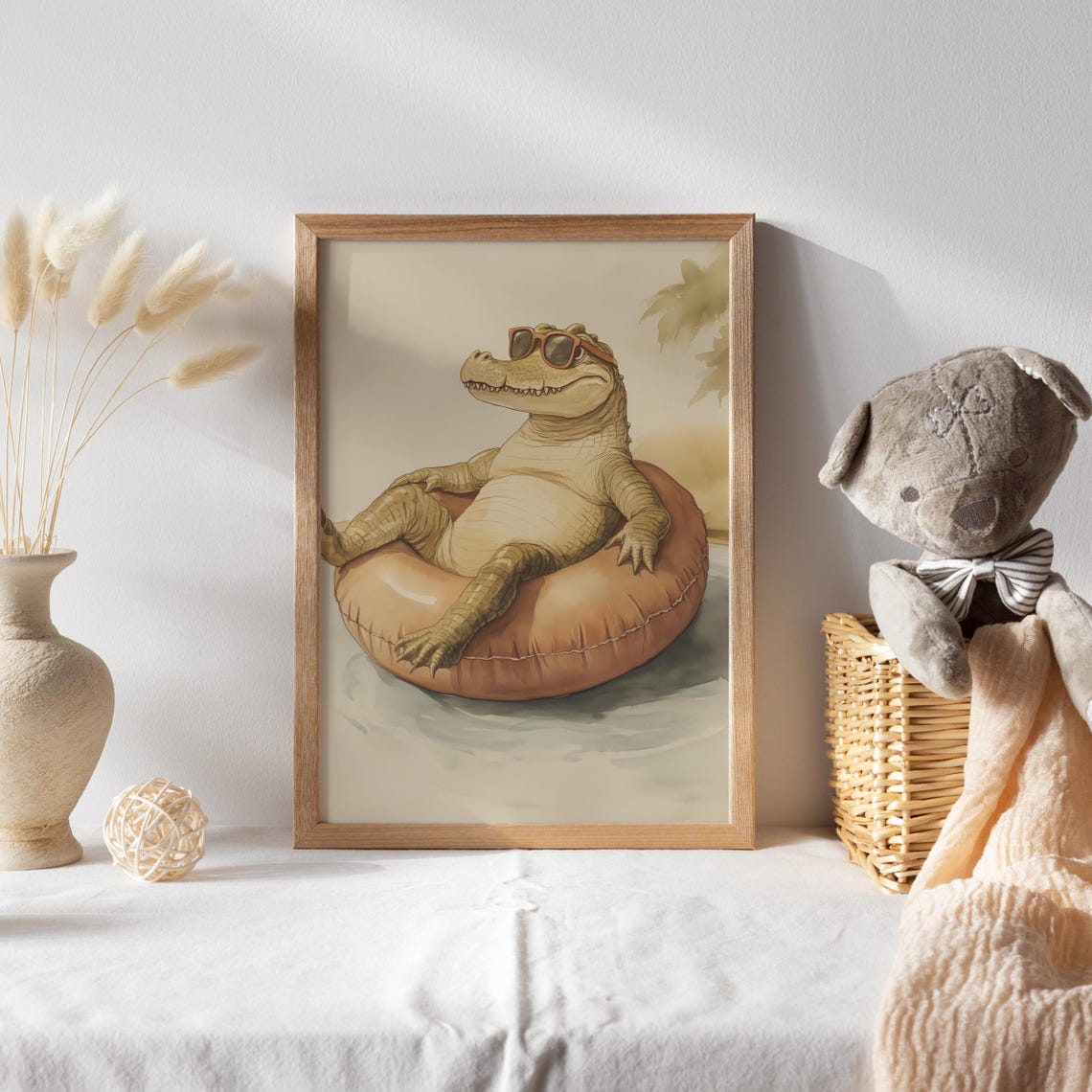 Chill Alligator in Sunglasses Lounging on a Pink Pool Float Poster - Image 2