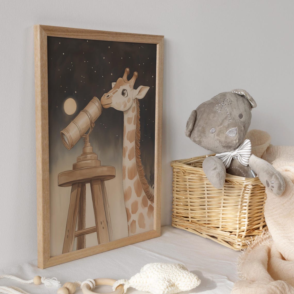 Giraffe Stargazing with a Telescope on a Starry Night Poster - Image 3