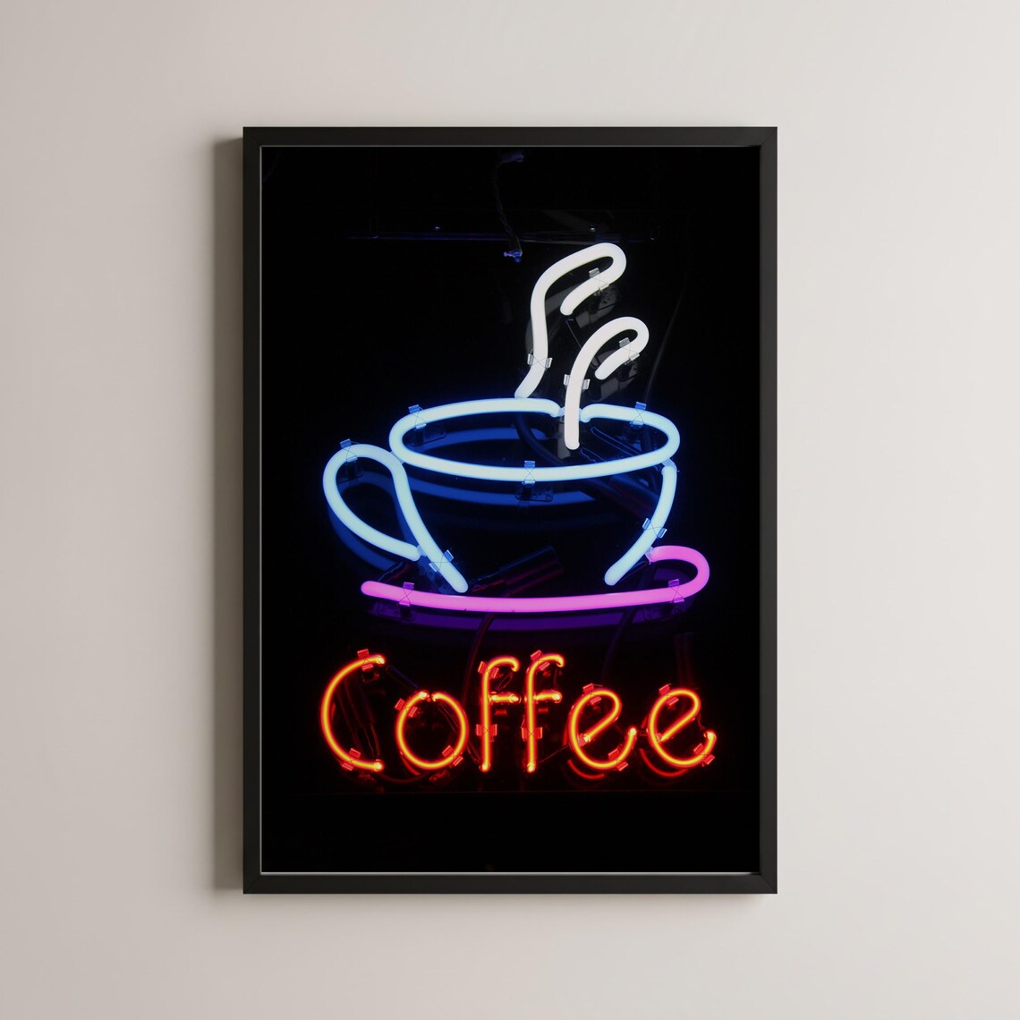 Neon Coffee Sign, Retro Cafe Poster Print
