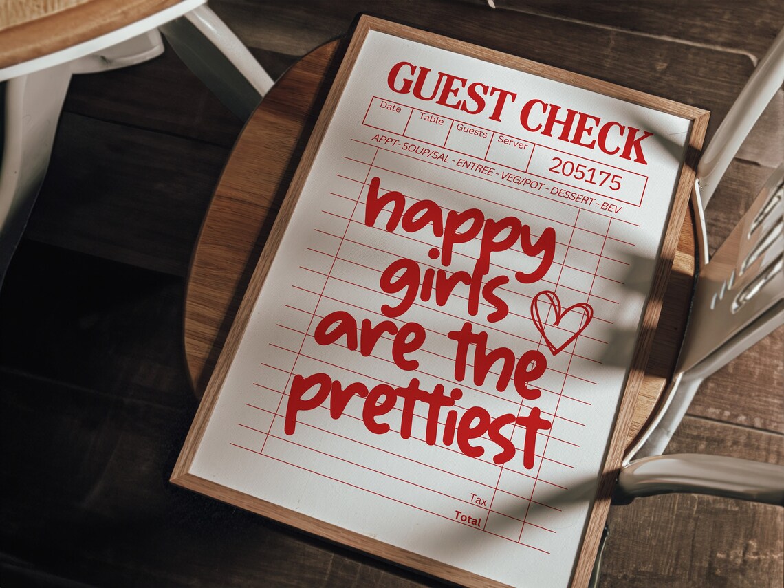 Happy Girls Are The Prettiest Guest Check Red Kitchen Poster - Image 3