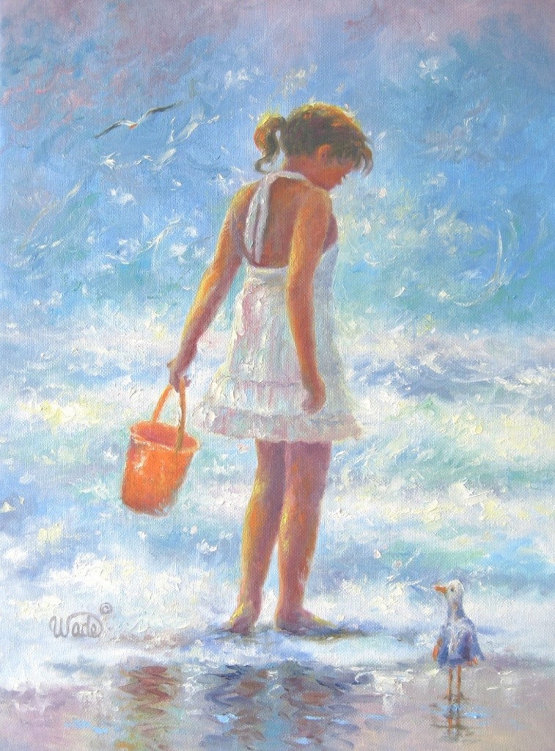 Beach Girl Art Print Figure Girls Room Beach Paintings Prints Ocean Children Little Girl Shelling Seascape Vickie Wade Art