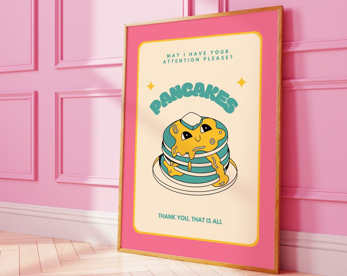 Funny Pancakes Breakfast Retro Kitchen Quote Typography Wall Poster - Image 3