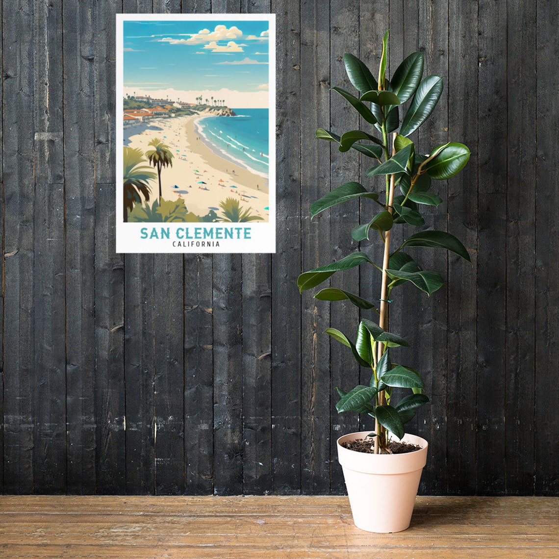 San Clemente California Beach Cove Umbrellas Coast Travel Poster - Image 2
