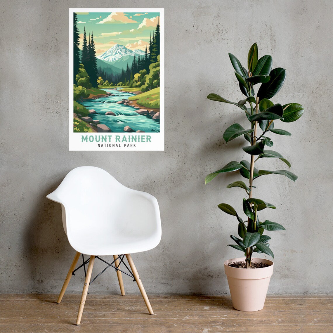 Mount Rainier National Park Snow Peak Rushing River Vintage Travel Poster - Image 2
