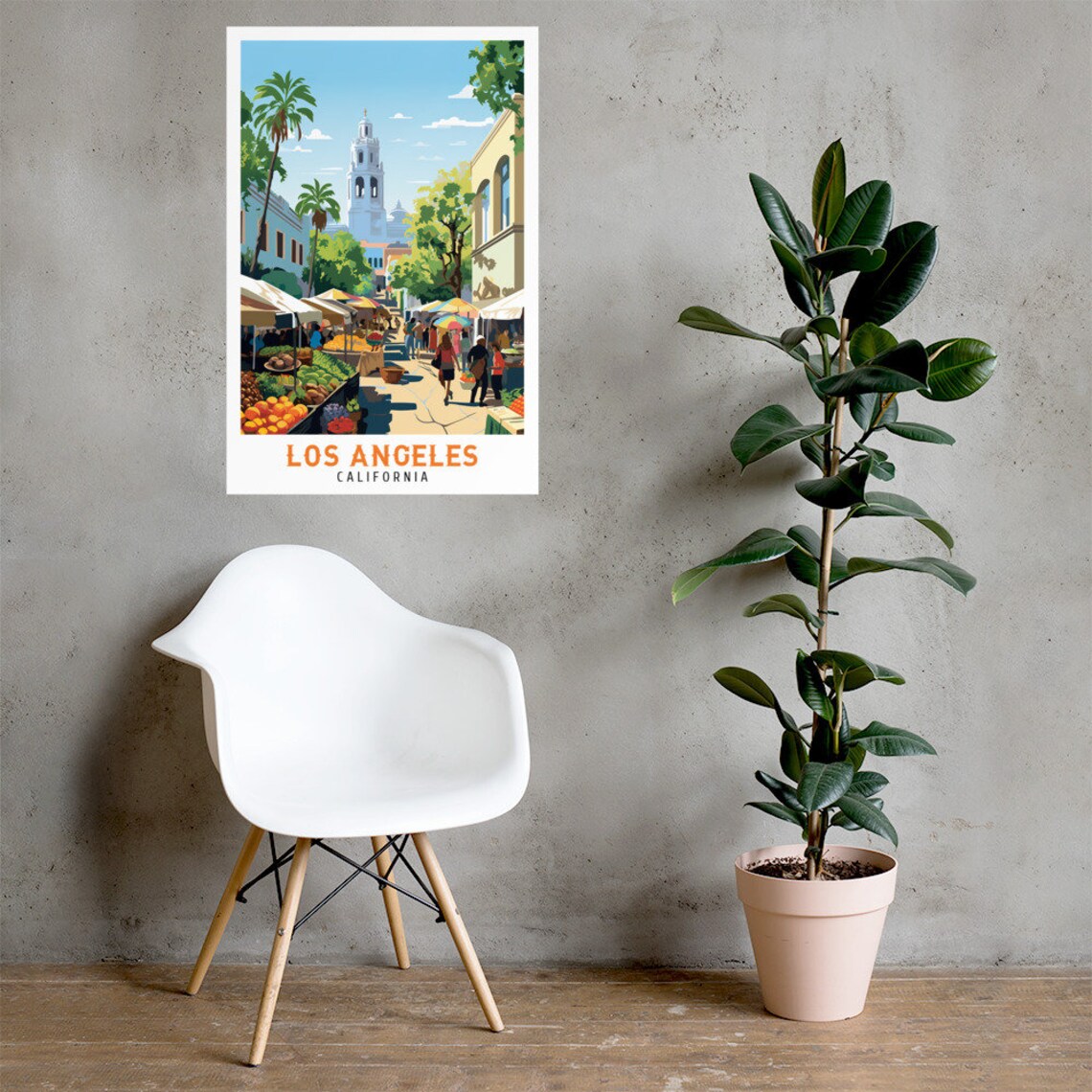 Los Angeles California Historic Street Market Church Travel Poster