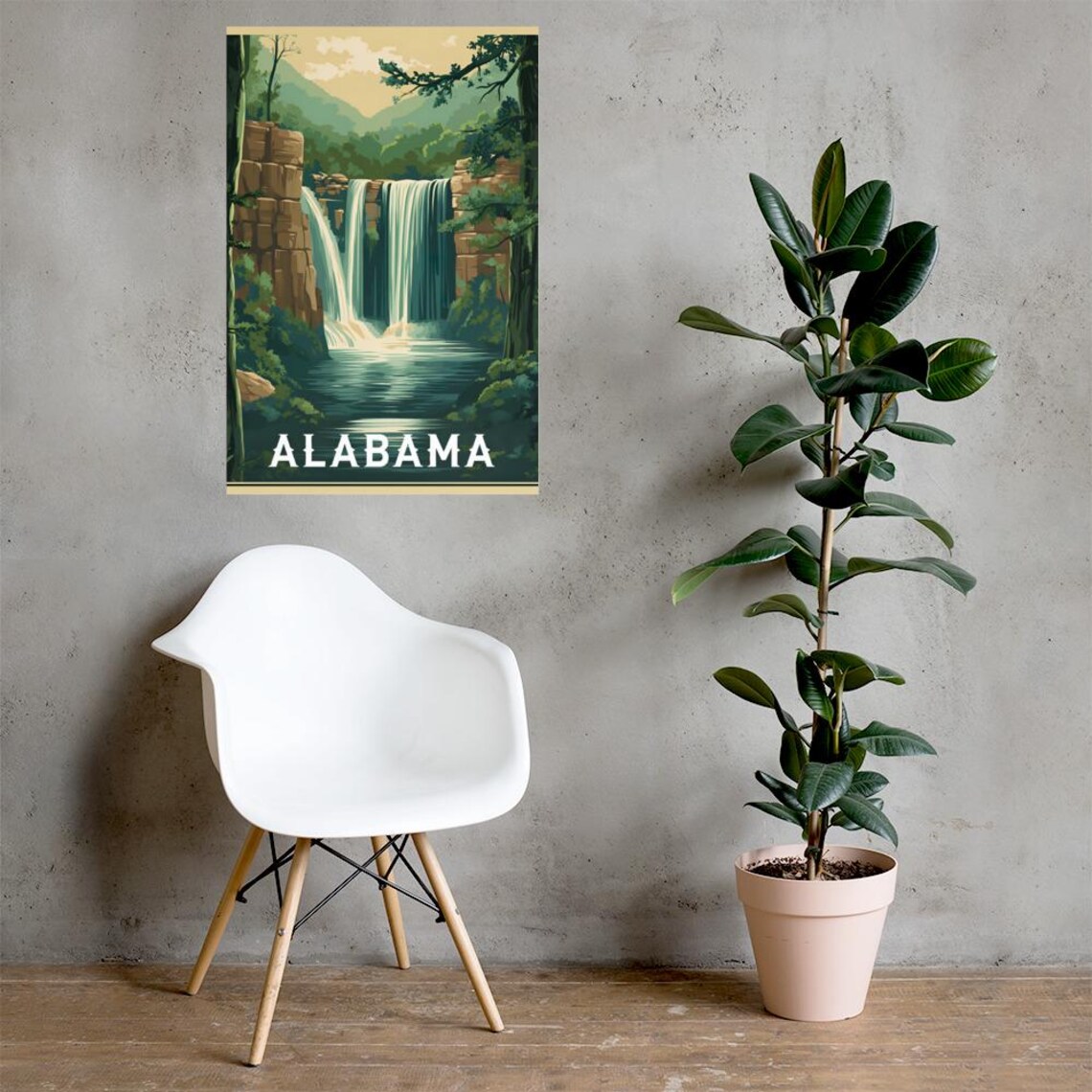 Alabama Waterfall Forest Canyon Rock Cliffs Vintage Travel Poster - Image 2