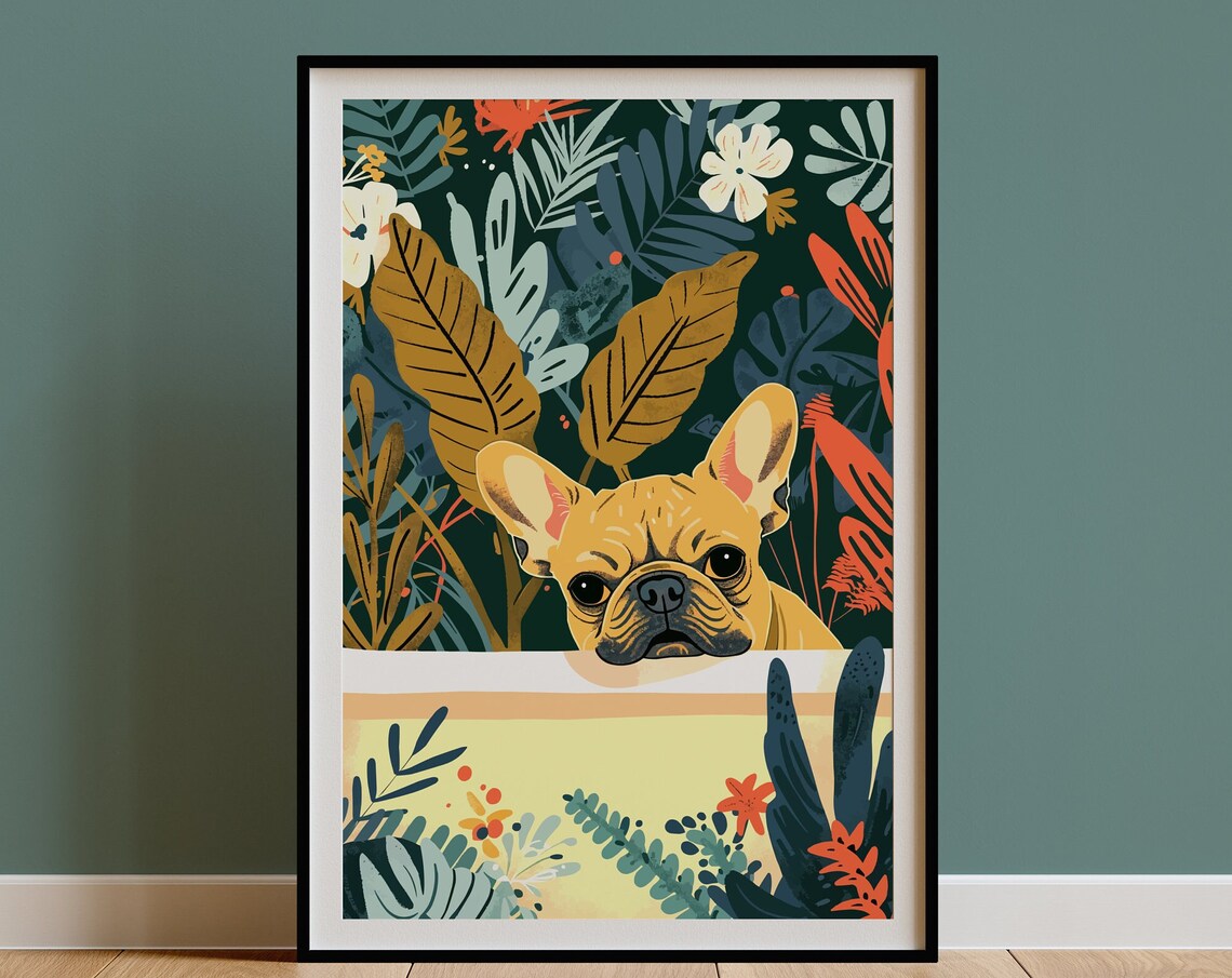 French Bulldog Boho Jungle Tropical Bath Art Print