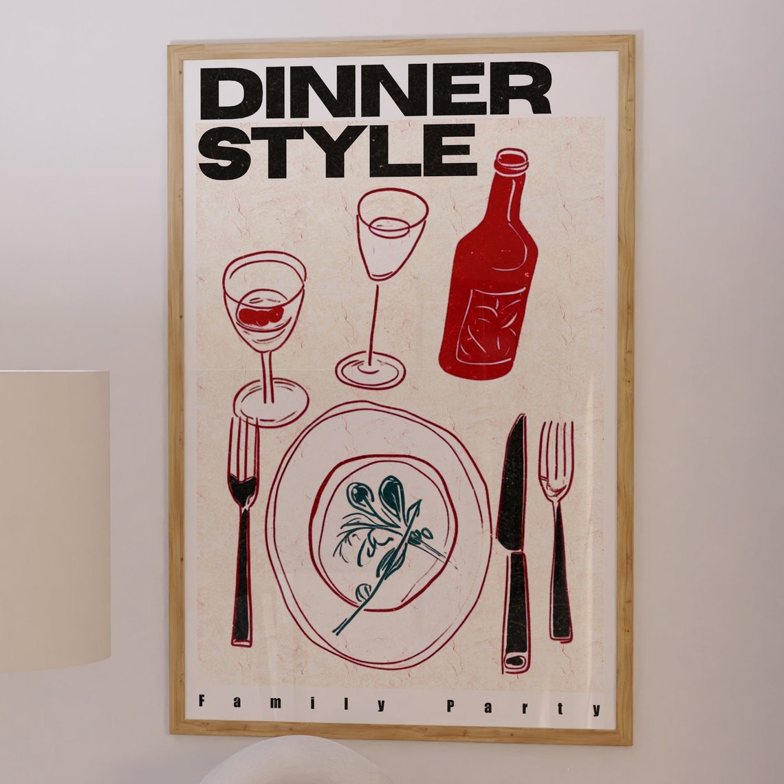 Dinner Style Retro Table Setting Family Party Kitchen Wall Poster