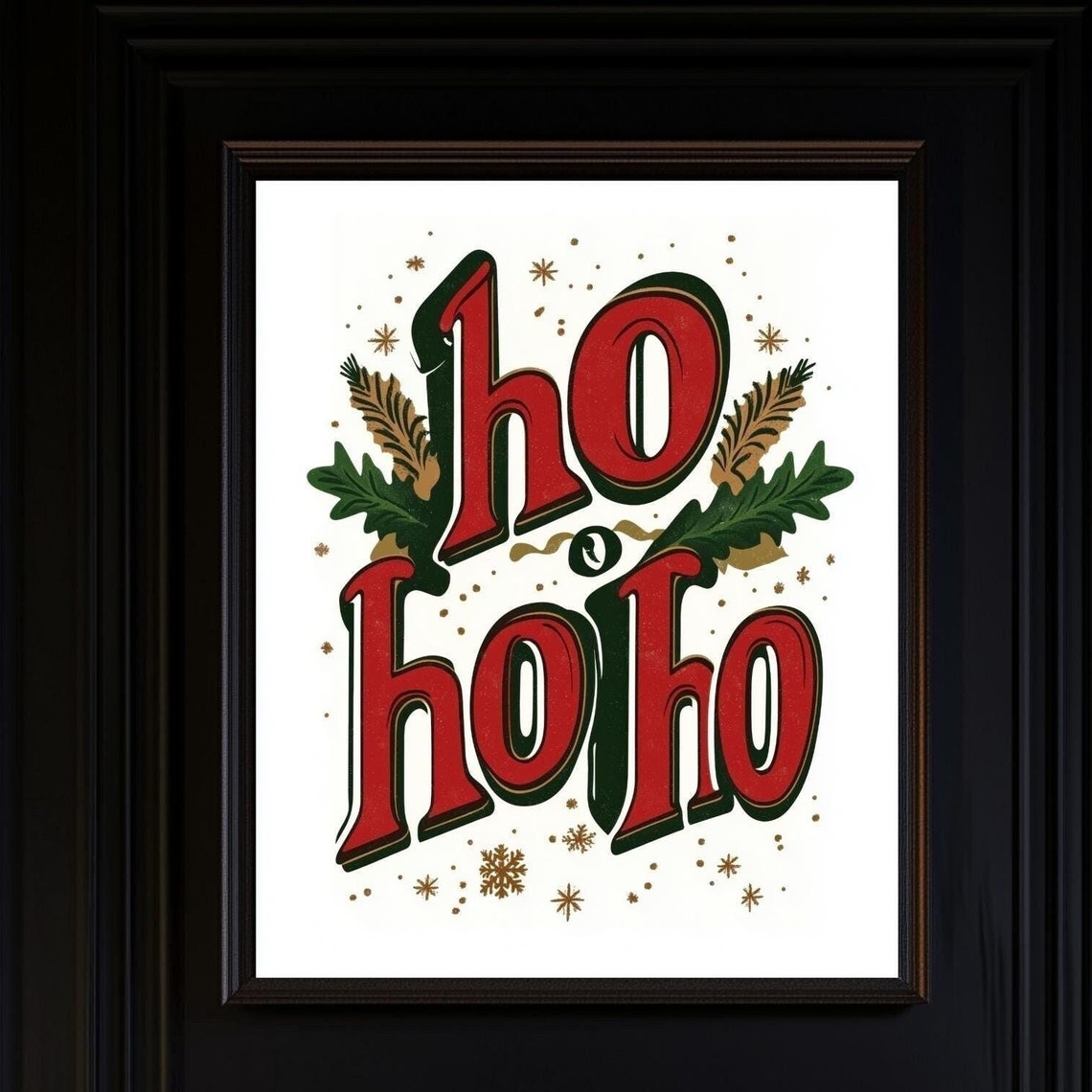 Retro Ho Ho Ho Christmas Typography Snowflake Festive Holiday Print