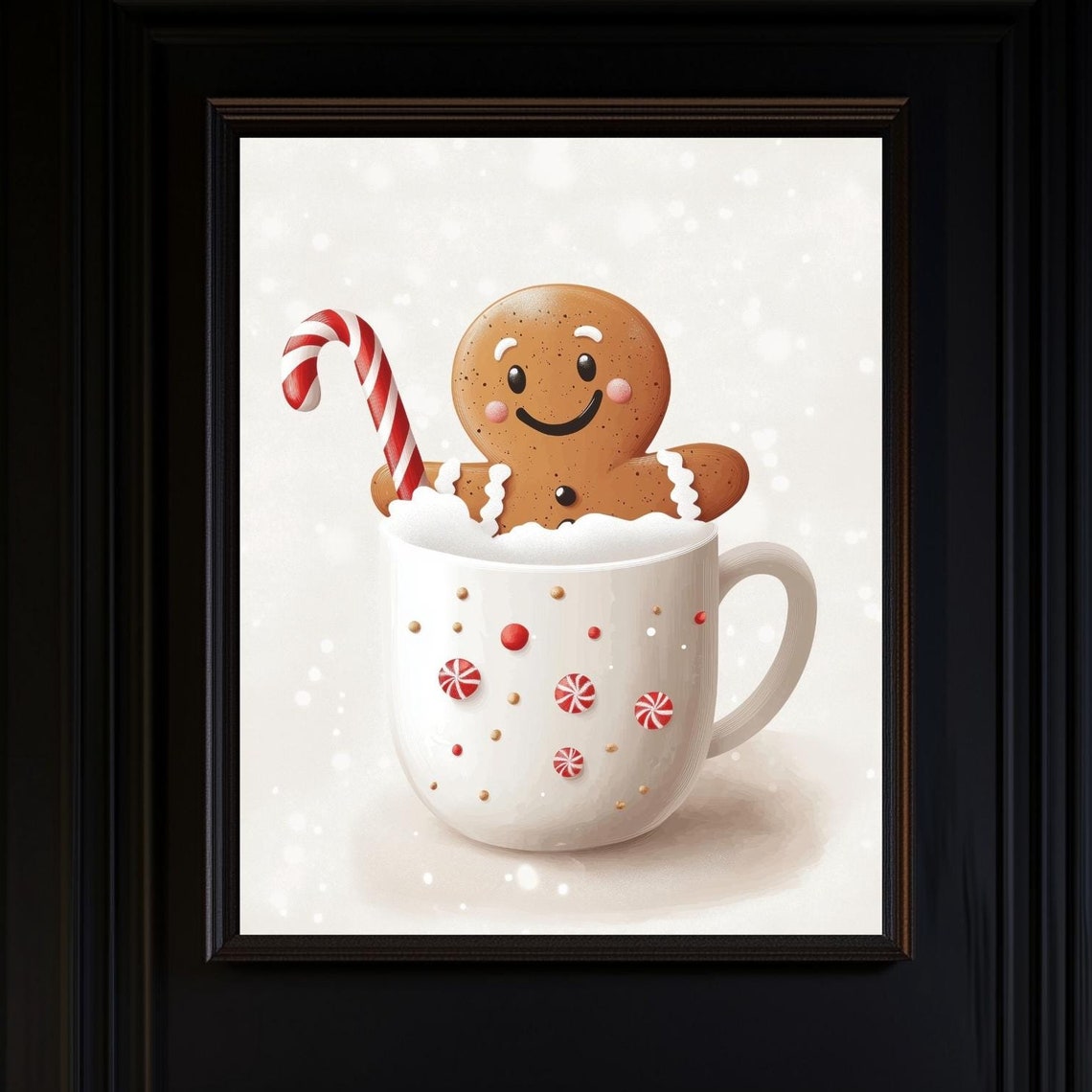 Cute Gingerbread Man Christmas Art Hot Cocoa Mug Candy Cane Poster