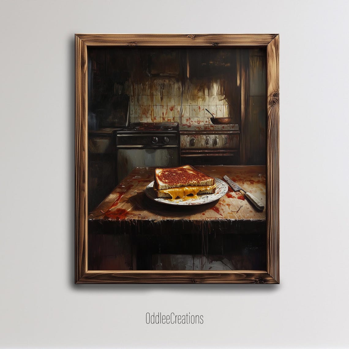 Eerie Grilled Cheese Sandwich In A Dark Horror Kitchen Poster