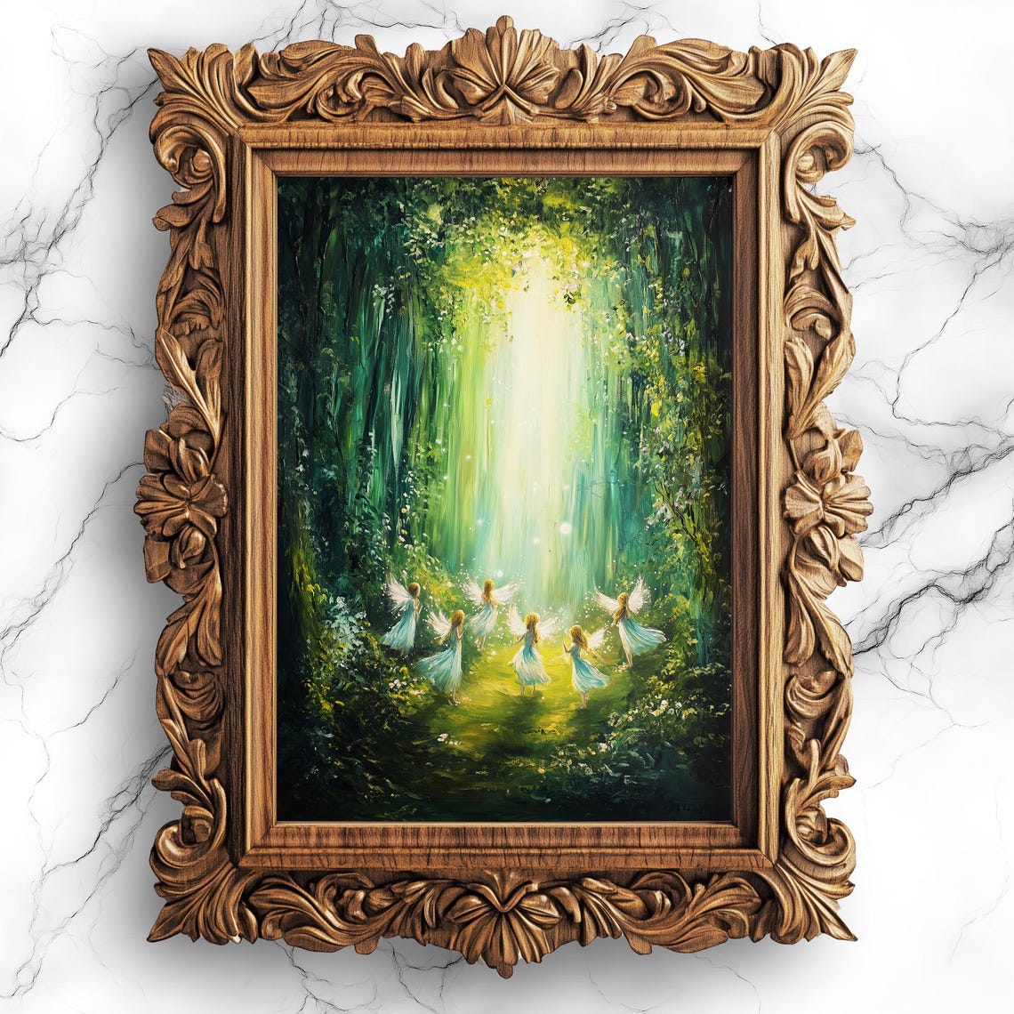 Fairies Dancing Enchanted Forest Light Oil Painting Wall Art