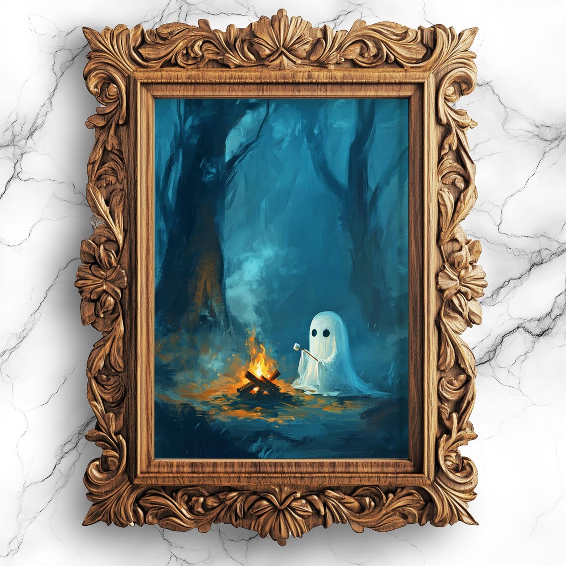 Whimsical Roasting Marshmallows Art Halloween Camping Wall Decor For Nursery Or Kids Room Spooky Bbg31